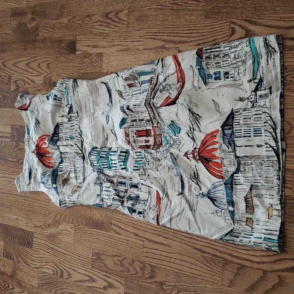 (2) Chetta B Watercolor Art Deco Fitted Dress Occasion Venetian Canal Scene